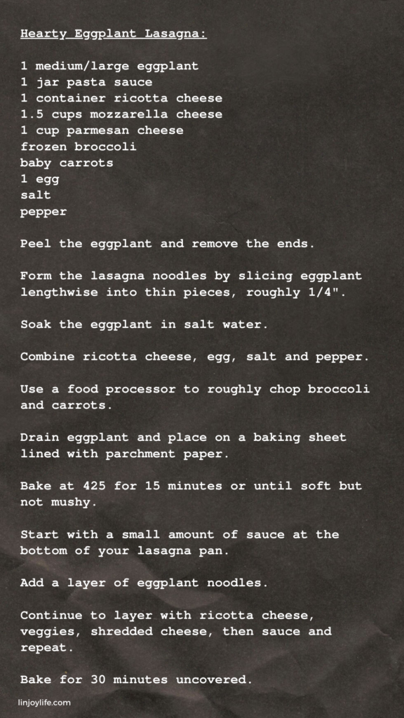 Eggplant Lasagna Recipe Card