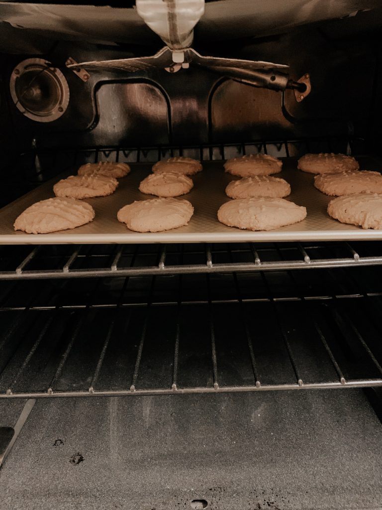 Cookies going in the oven