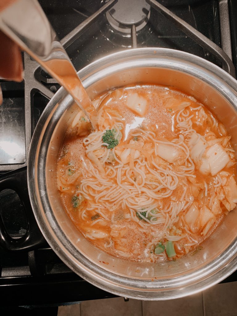 Kimchi melding together in the pot