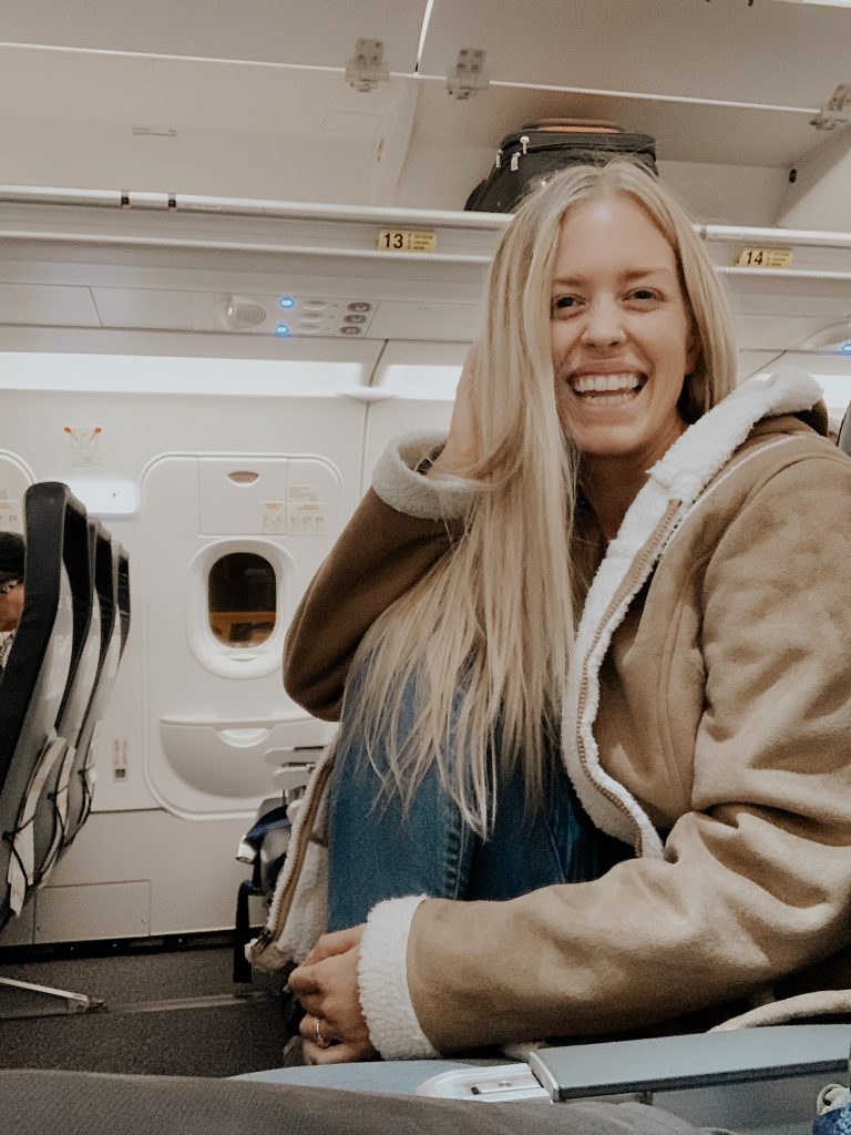 Smiling on the plane